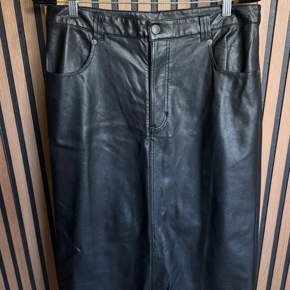 Free People City Slicker Vegan Leather Maxi Skirt Black Size 10